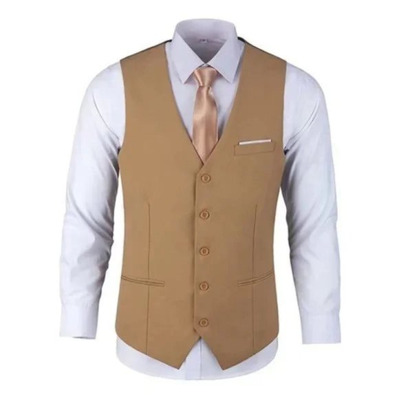New Men's Waistcoat Vest Dress Gold - Picture 1 of 6